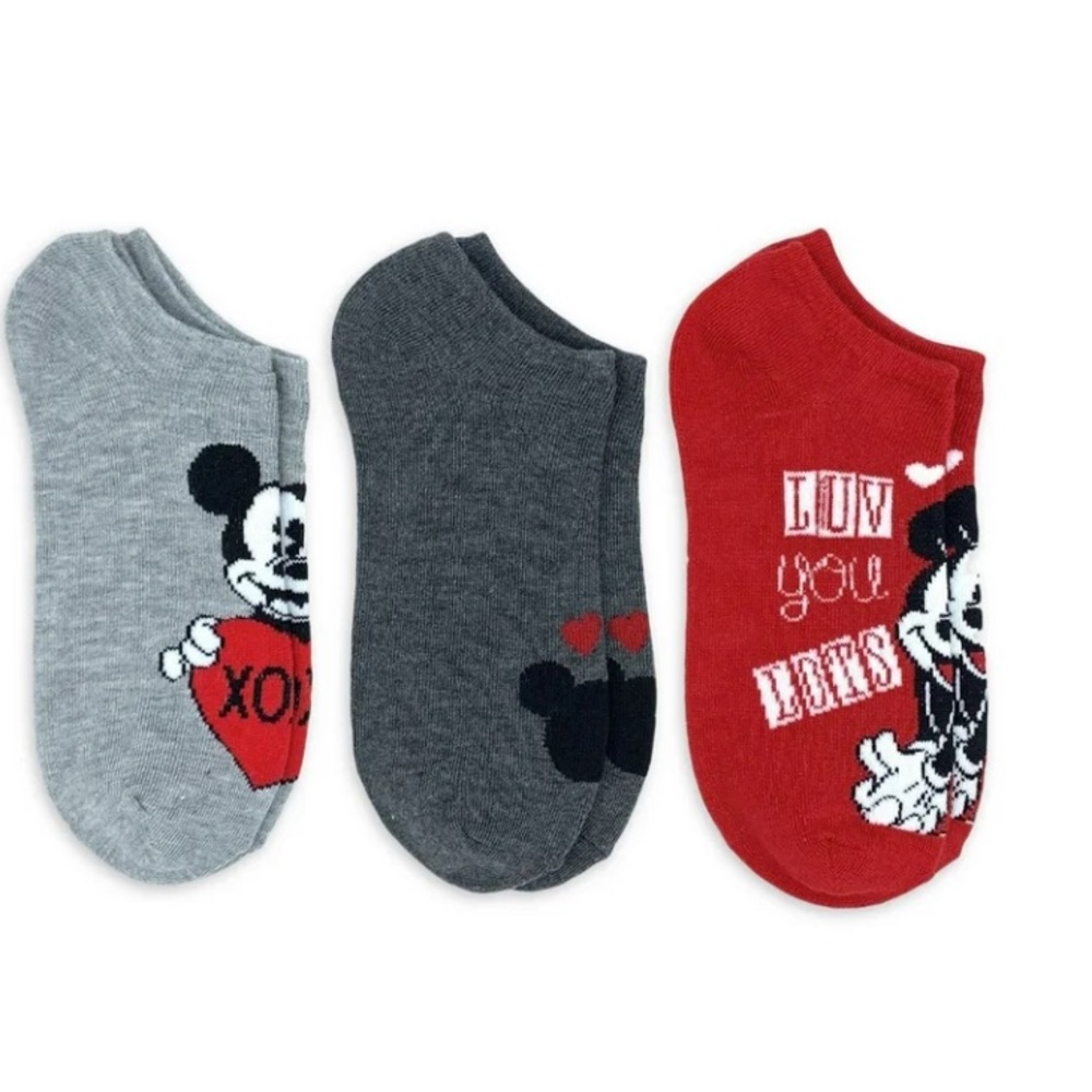 Mickey Mouse Socks Valentine's Day Women's No Show Socks, 3-Pack, Size 4-10